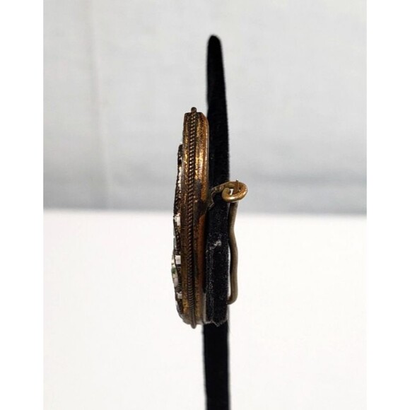 Antique Victorian Italy Micro Mosaic Cresent Moon Brass Frame Brooch Marked FAP - Picture 7 of 13